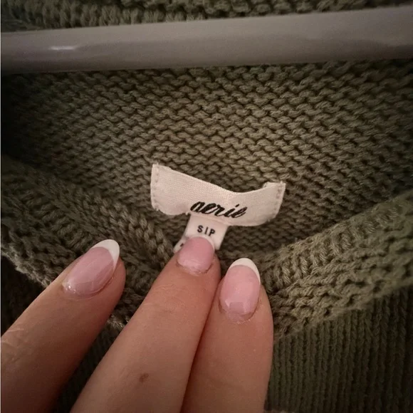 Aerie Bistro Knit Striped Green and White Sweater Oversized Spring Summer - Picture 4 of 7